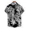 Beach Couple Outfit Tropical Leaf Print Cinched Ruched Bust Swim Top Bowknot Boyshorts Swimsuit and Button Up Shirt Vacation Matching Outfit - Noir S | US 4