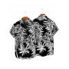 Beach Couple Outfit Tropical Leaf Print Cinched Ruched Bust Swim Top Bowknot Boyshorts Swimsuit and Button Up Shirt Vacation Matching Outfit - Noir S | US 4