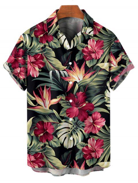 Chemise hawaïenne à manches courtes et boutons pour homme, motif floral tropical et feuilles