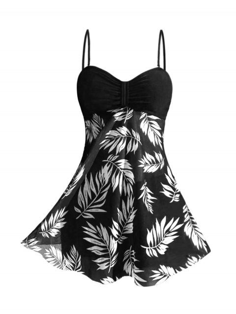 Maillot de Bain Tankini Au Poitrine Feuille Imprimée Transparent à Bretelle Fine Deux Pièces