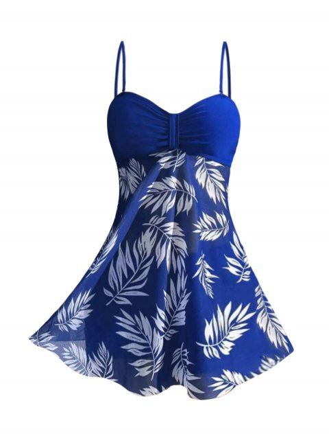 Maillot de Bain Tankini Au Poitrine Feuille Imprimée Transparent à Bretelle Fine Deux Pièces
