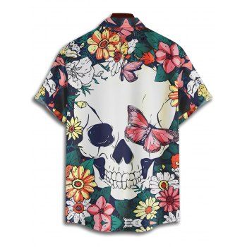 Gothic Couple Outfit Skulls Butterfly Floral Pattern Dress Spaghetti Strap Tank Dress and Button Up Shirt Vacation Matching Outfit