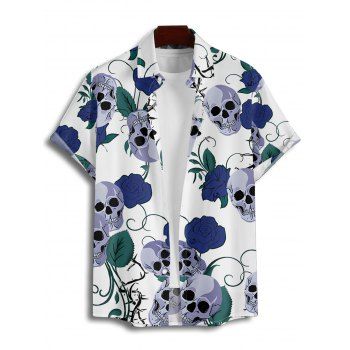 Men's Skulls Floral Leaf Pattern Gothic Shirt Button Up Roll Up Short Sleeve Vacation Shirt