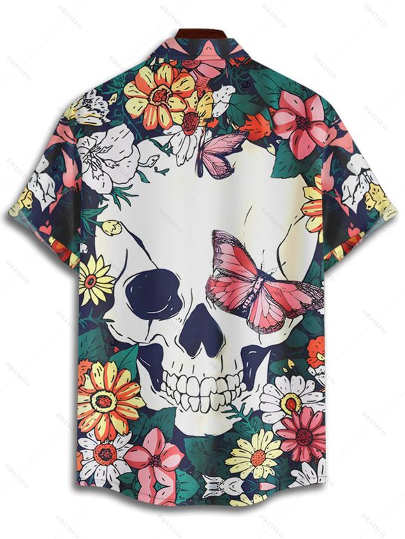 Gothic Couple Outfit Skulls Butterfly Floral Pattern Dress Spaghetti Strap Tank Dress and Button Up Shirt Vacation Matching Outfit - multicolor S | US 4