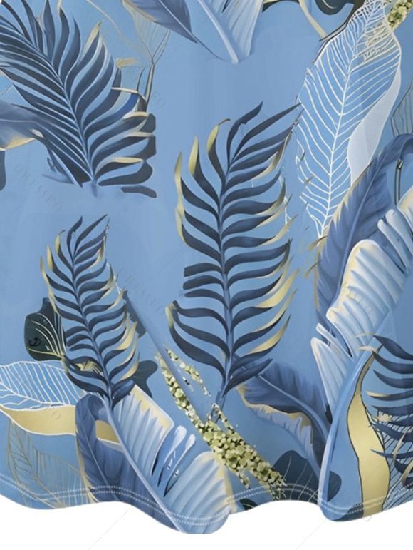 Robe de plage à imprimé feuilles tropicales, bretelles spaghetti, col en V, coupe trapèze, mini-robe décontractée - Bleu gris XXXL | US 16