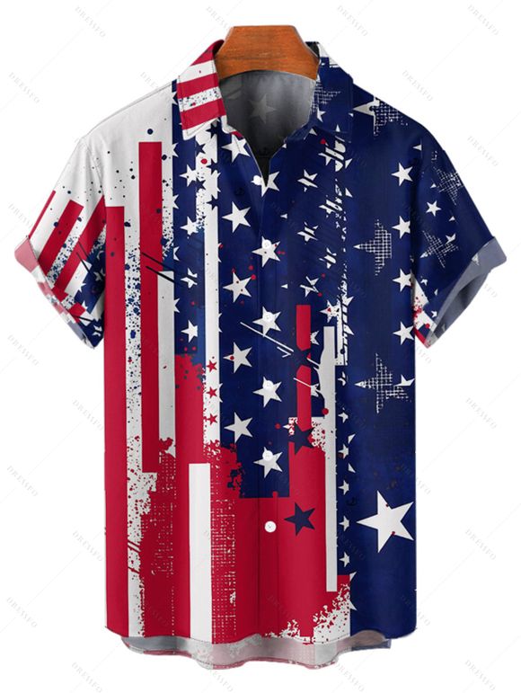 Chemise patriotique à manches courtes et boutons pour homme, motif étoiles et rayures, motif drapeau américain, pour le jour de l'indépendance - multicolor 5XL