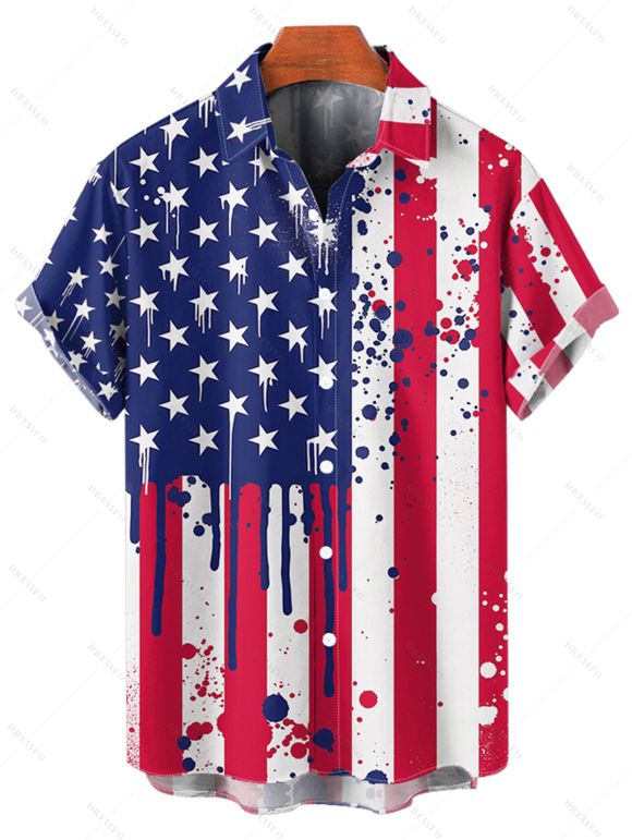 Chemise patriotique à manches courtes et boutons pour homme, motif drapeau américain, motif Splash Ink, motif patriotique, motif jour de l'indépendance - multicolor 5XL