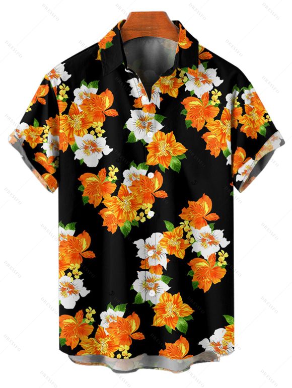 Vacation Couple Outfit Floral Print Twisted Lace Up Hollow Out Briefs Underwire Tankini Swimsuit and Button Up Shirt Beach Matching Outfit - Noir S | US 4