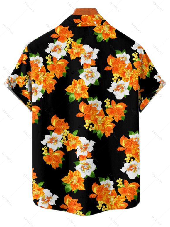 Vacation Couple Outfit Floral Print Twisted Lace Up Hollow Out Briefs Underwire Tankini Swimsuit and Button Up Shirt Beach Matching Outfit - Noir S | US 4