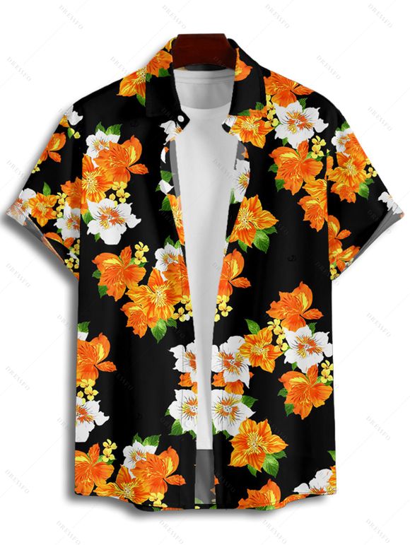 Vacation Couple Outfit Floral Print Twisted Lace Up Hollow Out Briefs Underwire Tankini Swimsuit and Button Up Shirt Beach Matching Outfit - Noir S | US 4