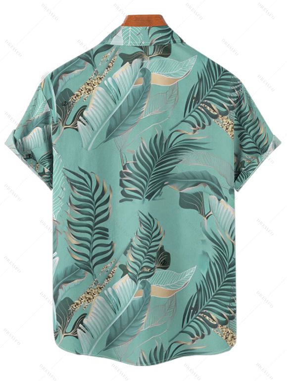 Beach Couple Outfit Tropical Leaf Print Spaghetti Strap V Neck A Line Mini Tank Dress and Button Up Shirt Matching Outfit - Vert clair S | US 4