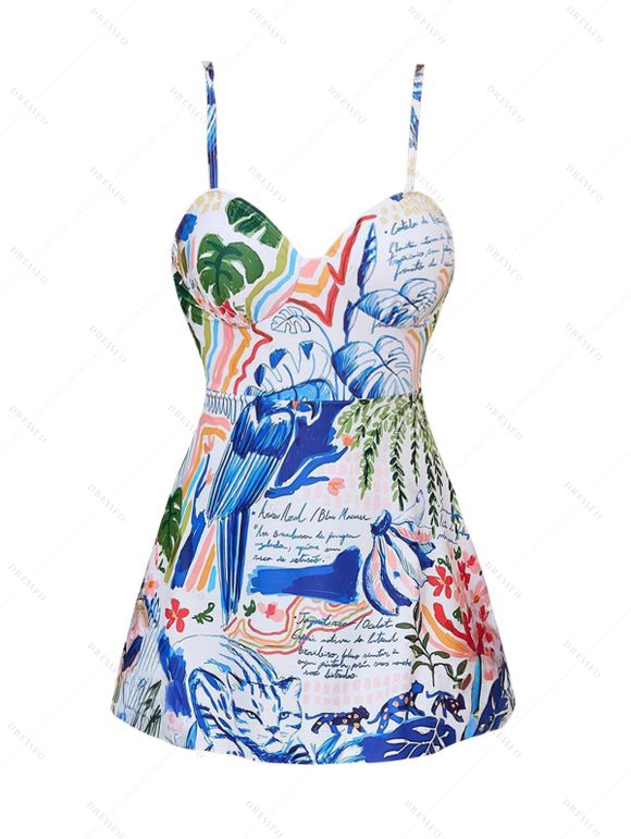 Maillot de Bain Léopard Feuille de Banane et Haut à Bretelle Fine Deux Pièces - Blanc S | US 4