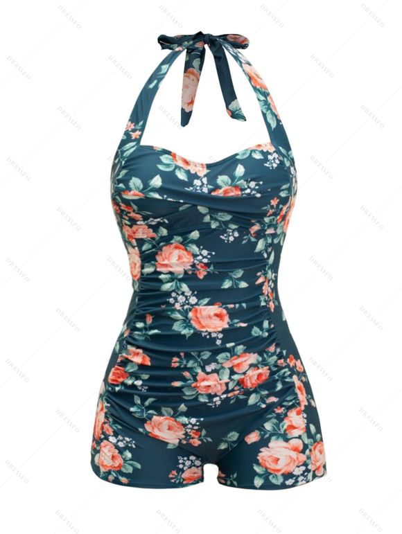 Maillot de Bain de Plage Motif de Feuille Tropicale à Volants Une-Pièce - Vert profond XL | US 10