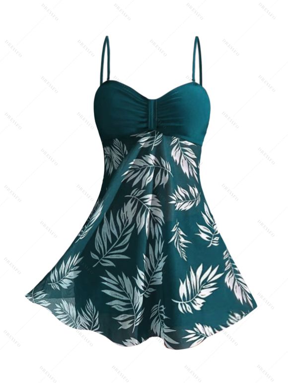 Maillot de Bain Tankini Au Poitrine Feuille Imprimée Transparent à Bretelle Fine Deux Pièces - Vert clair XL | US 10