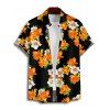 Chemise de vacances à motif floral coloré pour homme, boutonnée, retroussée, manches courtes, pour la plage - Noir XL