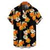 Chemise de vacances à motif floral coloré pour homme, boutonnée, retroussée, manches courtes, pour la plage - Noir 5XL