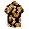 Chemise de vacances à motif floral coloré pour homme, boutonnée, retroussée, manches courtes, pour la plage - Noir 5XL