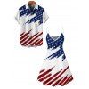 Independence Day Couple Outfit Star Striped American Flag Pattern Spaghetti Strap Tank Dress and Button Up Shirt Patriotic Matching Outfit - Blanc S | US 4