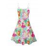 Robe de vacances à motif floral et flamant rose, bretelles spaghetti, col en V, coupe trapèze, mini, décontractée - multicolor A XXXXXL | US 20