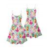 Robe de vacances à motif floral et flamant rose, bretelles spaghetti, col en V, coupe trapèze, mini, décontractée - multicolor A XXXXXL | US 20