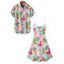 Vacation Couple Outfit Floral Leaf Flamingo Pattern Spaghetti Strap Tank Dress and Button Up Shirt Casual Matching Outfit - multicolor A S | US 4
