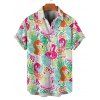 Vacation Couple Outfit Floral Leaf Flamingo Pattern Spaghetti Strap Tank Dress and Button Up Shirt Casual Matching Outfit - multicolor A S | US 4