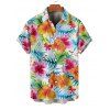 Vacation Couple Outfit Tropical Floral Leaf Pattern Ruched Bust Belt Dress and Button Up Shirt Hawaii Matching Outfit - Blanc S | US 4