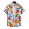 Vacation Couple Outfit Tropical Floral Leaf Pattern Ruched Bust Belt Dress and Button Up Shirt Hawaii Matching Outfit - Blanc S | US 4