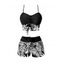 Maillot de Bain Rembourré Feuille Tropicale Imprimée à Bretelle Fine avec Nœud Papillon Deux Pièces - Bleu XXL | US 12
