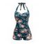 Maillot de Bain de Plage Motif de Feuille Tropicale à Volants Une-Pièce - Vert profond XL | US 10