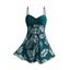Maillot de Bain Tankini Au Poitrine Feuille Imprimée Transparent à Bretelle Fine Deux Pièces - Noir M | US 6