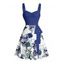 Robe gothique à motif floral et feuilles, buste froncé, ceinture, décolleté en cœur, coupe trapèze, mini robe de vacances - Bleu profond XXXXXL | US 20