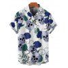 Chemise gothique à manches courtes et boutons pour homme, motif floral et feuilles, motif tête de mort, style vacances - Bleu profond 5XL