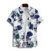 Chemise gothique à manches courtes et boutons pour homme, motif floral et feuilles, motif tête de mort, style vacances - Bleu profond 5XL
