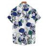 Chemise gothique à manches courtes et boutons pour homme, motif floral et feuilles, motif tête de mort, style vacances - Bleu profond 5XL