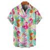 Chemise de vacances à manches courtes et boutons pour homme, motif flamant rose, motif floral et feuilles, décontractée - multicolor A 5XL