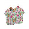 Chemise de vacances à manches courtes et boutons pour homme, motif flamant rose, motif floral et feuilles, décontractée - multicolor A 5XL