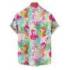 Chemise de vacances à manches courtes et boutons pour homme, motif flamant rose, motif floral et feuilles, décontractée - multicolor A 5XL