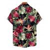 Chemise hawaïenne à manches courtes et boutons pour homme, motif floral tropical et feuilles - Noir S