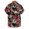 Chemise hawaïenne à manches courtes et boutons pour homme, motif floral tropical et feuilles - Noir S