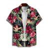 Chemise hawaïenne à manches courtes et boutons pour homme, motif floral tropical et feuilles - Noir S