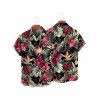 Chemise hawaïenne à manches courtes et boutons pour homme, motif floral tropical et feuilles - Noir S