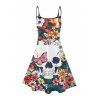 Robe gothique à motif floral, motif papillon et tête de mort, bretelles spaghetti, col en V, coupe trapèze, mini-robe de vacances - multicolor XXXXXL | US 20