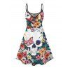 Robe gothique à motif floral, motif papillon et tête de mort, bretelles spaghetti, col en V, coupe trapèze, mini-robe de vacances - multicolor XXXXXL | US 20