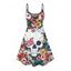 Robe gothique à motif floral, motif papillon et tête de mort, bretelles spaghetti, col en V, coupe trapèze, mini-robe de vacances - multicolor XXXXXL | US 20