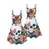 Robe gothique à motif floral, motif papillon et tête de mort, bretelles spaghetti, col en V, coupe trapèze, mini-robe de vacances - multicolor XXXXXL | US 20