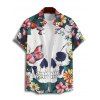 Chemise gothique à manches courtes et boutons pour homme, motif floral, motif tête de mort, papillon, vacances - multicolor 5XL