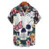 Chemise gothique à manches courtes et boutons pour homme, motif floral, motif tête de mort, papillon, vacances - multicolor 5XL