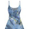 Robe de plage à imprimé feuilles tropicales, bretelles spaghetti, col en V, coupe trapèze, mini-robe décontractée - Bleu gris S | US 4