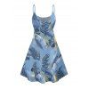 Robe de plage à imprimé feuilles tropicales, bretelles spaghetti, col en V, coupe trapèze, mini-robe décontractée - Bleu gris S | US 4
